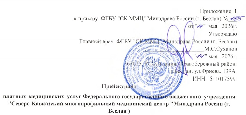 Перечень платных медицинских услуг